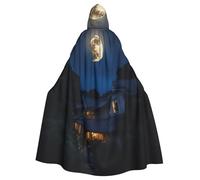 DUWAA Full Moon In Night Print 59inch Carnival Cape, Unisex Adult Hooded Cloak For Halloween Witch Vampire Wizard Cosplay