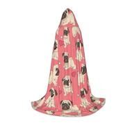 DUWAA Funny Cartoon Pug Puppy Dog Print Medieval Cloak Wizard Robe Cloak With Hood Renaissance Cape Halloween Costume Cosplay Prop