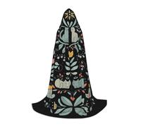 DUWAA Funny Cats Birds And Flowers Print Medieval Cloak Wizard Robe Cloak With Hood Renaissance Cape Halloween Costume Cosplay Prop