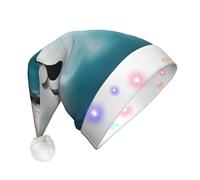 DUWAA Funny Dolphin Looking At You Print Light Up Christmas Hat With 3 Blinking Color, Adults Led Soft Faux Santa Cap For Party