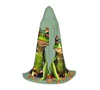 DUWAA Funny Green Frogs 1 Print Medieval Cloak Wizard Robe Cloak With Hood Renaissance Cape Halloween Costume Cosplay Prop