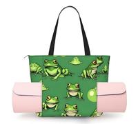 DUWAA Funny Green Frogs Print Large Work Tote Bag with Yoga Mat Holder, Large Size Pocket Everyday Bag for Yoga Gym