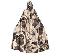 DUWAA Funny Pug Pattern print Cloak With Hood Unisex Medieval Cloak Wizard Robe Renaissance Cape Halloween Costume Cosplay