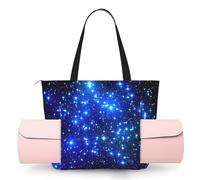 DUWAA Galaxy Stars Print Large Work Tote Bag with Yoga Mat Holder, Large Size Pocket Everyday Bag for Yoga Gym