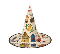 DUWAA Germany Cultural Symbols Illu Print Witch Hat Witches Hats Halloween Women Adult Wizard Men Costume Cosplay Party Accessory-1pcs