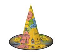 DUWAA Germany Map With Colorful Print Witch Hat Witches Hats Halloween Women Adult Wizard Men Costume Cosplay Party Accessory-1pcs