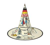 DUWAA Germany Map With Cultural Sym Print Witch Hat Witches Hats Halloween Women Adult Wizard Men Costume Cosplay Party Accessory-1pcs