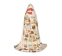 DUWAA Germany Travel Icons Map Print Halloween Costume Clothes Halloween Medieval Costume Cape For Women Men Renaissance Hooded Cloak