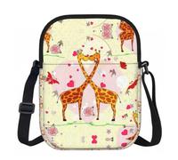 DUWAA Giraffe Heart Flower Butterfly Print Adjustable Strap Oxford Sling Bag, Small Water-Resistant Crossbody Purse For Travel