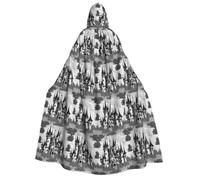 DUWAA gothic fairy tale castle04 print Hooded Robe Halloween Cosplay Costume Robe Cloak Cape Wizard Raven Cosplay Costume