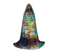 DUWAA Graffiti Colorful Brick Print Halloween Hooded Cloak Cape Medieval Style For Christmas Party, Cosplay Masquerade Costumes