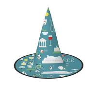 DUWAA Greek Culture Symbols Print Witch Hat Witches Hats Halloween Women Adult Wizard Men Costume Cosplay Party Accessory-1pcs