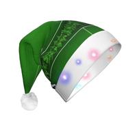 DUWAA Green Grass Field Soccer Playground The Ball Print Light Up Christmas Hat With 3 Blinking Color, Adults Led Soft Faux Santa Cap For Party
