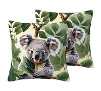 DUWAA Green Leaf Koala Print Pack Of 2 Fall Couch Throw Pillow Covers, Decorative Cushion Pillow Covers,For Living Room