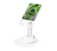 DUWAA Green Peacock Feather Print 360°Rotating Cell Phone Stand, Adjustable Cell Phone Holder,Foldable Portable Phone Holder