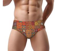 DUWAA Group Of Moroccan Geometric Print Men'S Briefs Comfort Soft Essentials Underwear With Contour Pouch Breathable Underpants Black