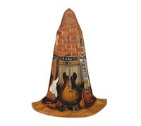 DUWAA Guitar Collection Print Medieval Cloak Wizard Robe Cloak With Hood Renaissance Cape Halloween Costume Cosplay Prop