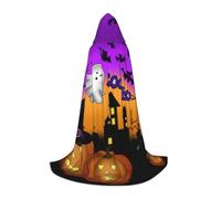 DUWAA Halloween Owl Ghost Pumpkin Print Medieval Cloak Wizard Robe Cloak With Hood Renaissance Cape Halloween Costume Cosplay Prop