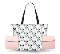 DUWAA Halloween Themed Monochrome Skeleton Head Print Large Work Tote Bag with Yoga Mat Holder, Large Size Pocket Everyday Bag for Yoga Gym