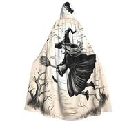 DUWAA Halloween Witch Flying print Hooded Robe Halloween Cosplay Costume Robe Cloak Cape Wizard Raven Cosplay Costume