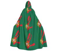 DUWAA Handprint Over Portugal Flag print Cloak With Hood Unisex Medieval Cloak Wizard Robe Renaissance Cape Halloween Costume Cosplay