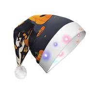 DUWAA Happy-Halloween-Vector 1 Print Funny Light Up Santa Hat With Blinking Color, Led Soft Faux Christmas Hat For Adults