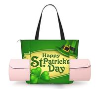 DUWAA Happy St. Patrick's Day Print Large Work Tote Bag with Yoga Mat Holder, Large Size Pocket Everyday Bag for Yoga Gym