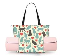 DUWAA Happy Walking Kitty Print Large Work Tote Bag with Yoga Mat Holder, Large Size Pocket Everyday Bag for Yoga Gym