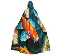 DUWAA HD Japanese Koi Fish print Hooded Robe Halloween Cosplay Costume Robe Cloak Cape Wizard Raven Cosplay Costume