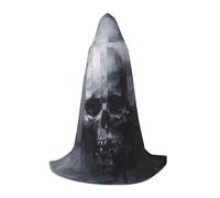 DUWAA Horror Ghost Skull Print Medieval Hooded Cloak with Hood Renaissance Cape Adult Halloween Cosplay Robe Wizard Costume, Black, S