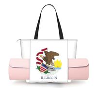 DUWAA Illinois State Flag Print Large Work Tote Bag with Yoga Mat Holder, Large Size Pocket Everyday Bag for Yoga Gym