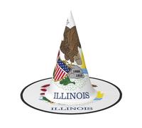 DUWAA Illinois State Flag Print Print Halloween Hanging Witch Hats Costume Accessories, Decorations For Home, Yard, Porch-3pcs