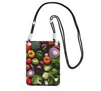 DUWAA Introduction Of Various Vegetables Print Crossbody Bag For Women, Shoulder Bag Purse, Travel Sport Mini Phone Bag, Phone Wallet, Black, One Size