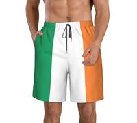 DUWAA Irish Flag Print Quick Dry Shorts for Men, Lightweight Summer Beach Shorts with Pockets, Elastic Waistband White