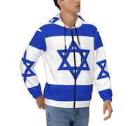 DUWAA Israeli Flag Print Men'S Full-Zip Hoodies Casual Drawstring Hooded And Zipper Sweatshirt Jacket With Pockets Black