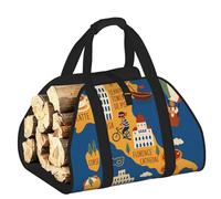 DUWAA Italy Map with Cultural Symbo Print Wood Baskets with Handle Large Log Store for Fireplace Wear-Resistant Picnic Bags Log Basket