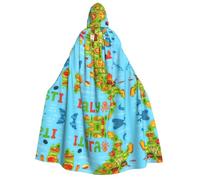 DUWAA Italy Map With Food Icons print Cloak with Hood for Men Women, Hooded Cape Cloak Unisex Halloween Witch Vampire Costume