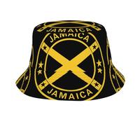 DUWAA Jamaica Coat of Arms Print Unisex Funny Bucket Hat, Foldable Summer Beach Fishing Hat, Sun Protection for Men Women Black
