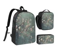 DUWAA Japanese Cherry Flowers print Backpack 3pcs Set Including 17 Inch Large BookBag With Lunch Bag And Practical Pen Bag, Black, One Size, Black, One Size