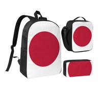 DUWAA Japanese flag print Backpack 3pcs Set Including 17 Inch Large BookBag With Lunch Bag And Practical Pen Bag, Black, One Size, Black, One Size