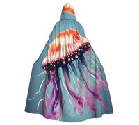 DUWAA Jellyfish Print Witch Cloak, Cloak With Hood, Halloween Hooded Cape, Wizard Robe Men Cosplay Costume