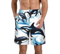 DUWAA Killer Whale Dolphin Print Men's Quick Dry Shorts with Pockets, Summer Beach Athletic Shorts, for Hiking Running Gym White
