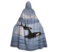 DUWAA Killer Whales Swim Along Print 59inch Carnival Cape, Unisex Adult Hooded Cloak For Halloween Witch Vampire Wizard Cosplay