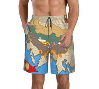 DUWAA Kingdom of Bhutan Flag Map02 Print Men's Quick Dry Shorts with Pockets, Summer Beach Athletic Shorts, for Hiking Running Gym White