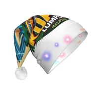 DUWAA Kuala Lumpur Cityscape Print Led Plush Santa Hat, Funny Christmas Hats For Adults Xmas New Year Party Accessories