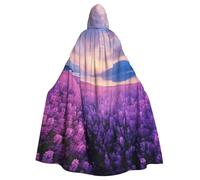 DUWAA Lavender Fields Print 59inch Carnival Cape, Unisex Adult Hooded Cloak For Halloween Witch Vampire Wizard Cosplay