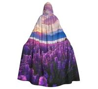 DUWAA Lavender Fields Print 59inch Carnival Cape, Unisex Adult Hooded Cloak For Halloween Witch Vampire Wizard Cosplay