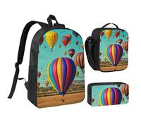 DUWAA Lavender Hot Air Balloon print Backpack Set Casual Shoulder Bag Lunch Bag Pen Pouch 3 in 1 Set 17inch for Women Men College, Black, One size