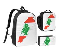 DUWAA Lebanon Flag Map print Backpack 3pcs Set Including 17 Inch Large BookBag With Lunch Bag And Practical Pen Bag, Black, One Size, Black, One Size
