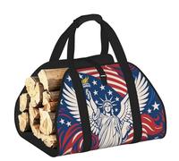 DUWAA Liberty Statue with American Print Wood Baskets with Handle Large Log Store for Fireplace Wear-Resistant Picnic Bags Log Basket